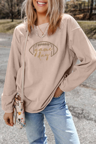 Women's Embroidered Game Day Ribbed Sweatshirt in Apricot