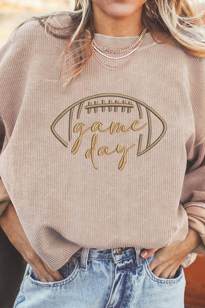 Women's Embroidered Game Day Ribbed Sweatshirt in Apricot