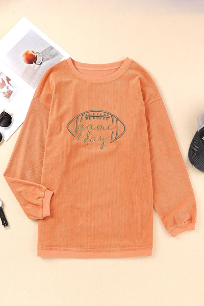 Women's Embroidered Game Day Ribbed Sweatshirt in Burnt Orange
