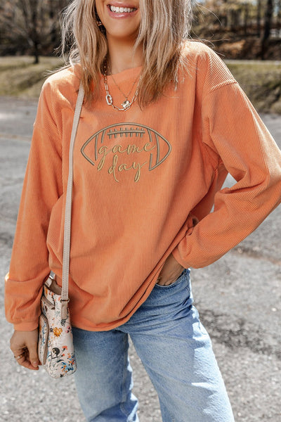 Women's Embroidered Game Day Ribbed Sweatshirt in Burnt Orange