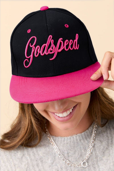 Women's Embroidered Rose Red Godspeed Color-Block Baseball Cap