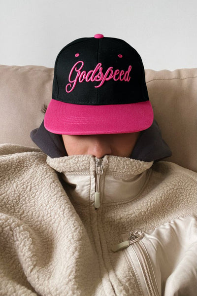 Women's Embroidered Rose Red Godspeed Color-Block Baseball Cap