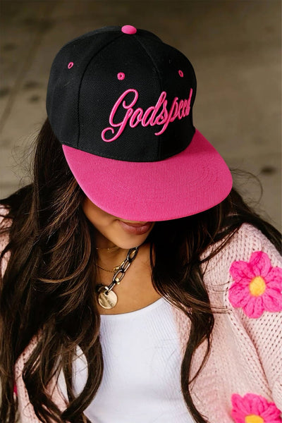 Women's Embroidered Rose Red Godspeed Color-Block Baseball Cap
