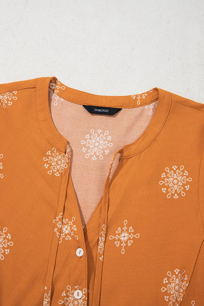 Women's Embroidered V-Neck Viscose Blouse with Puff Half-Sleeves
