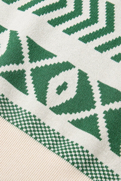 Women's Emerald Green Geometric Intarsia Knit Pullover