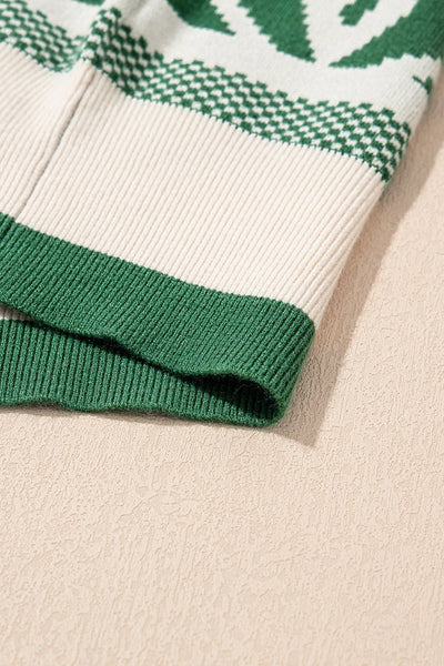 Women's Emerald Green Geometric Intarsia Knit Pullover