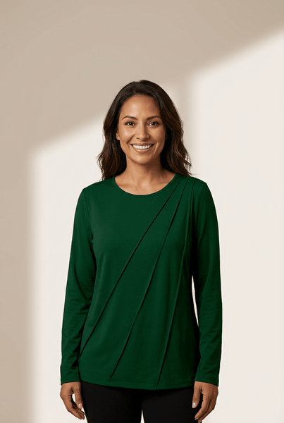 Women's Evergreen Asymmetric Pleated Long Sleeve Top