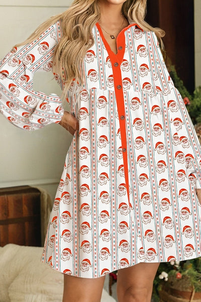 Women's Father Christmas Viscose Mini Dress with Contrast Collar