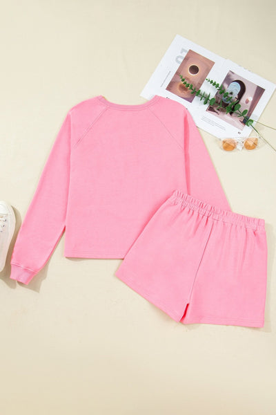 Women's Festive Pink Christmas Tree Sweatshirt and Shorts Set