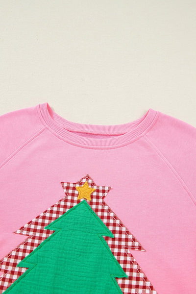 Women's Festive Pink Christmas Tree Sweatshirt and Shorts Set