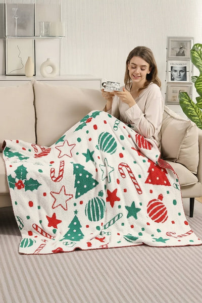 Women's Festive Sherpa Holiday Throw Blanket in Winter White