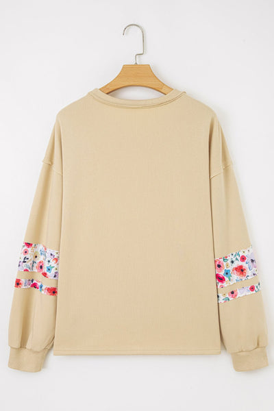 Women's Floral Appliqué Cotton Blend Sweatshirt in Sand Khaki