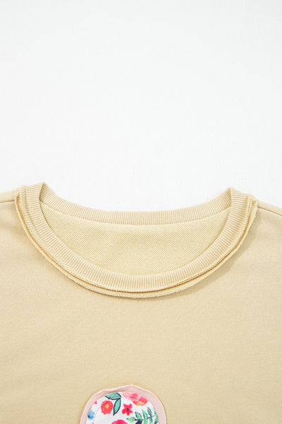 Women's Floral Appliqué Cotton Blend Sweatshirt in Sand Khaki