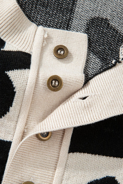 Women's Floral Checkerboard Henley Sweater in Soft Viscose Blend