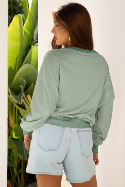 Women's Floral Patch Relaxed Sweatshirt in Smoke Green