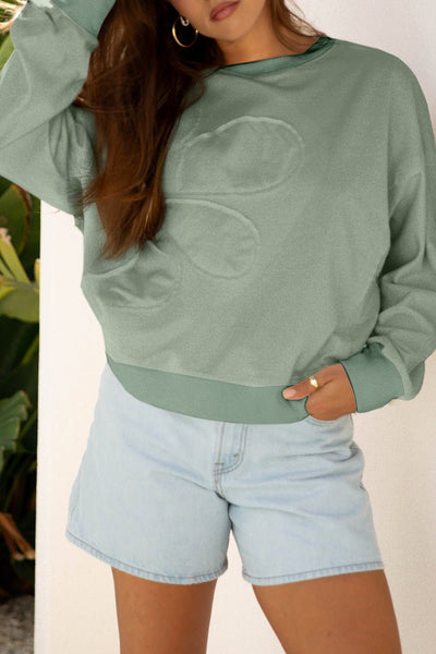 Women's Floral Patch Relaxed Sweatshirt in Smoke Green