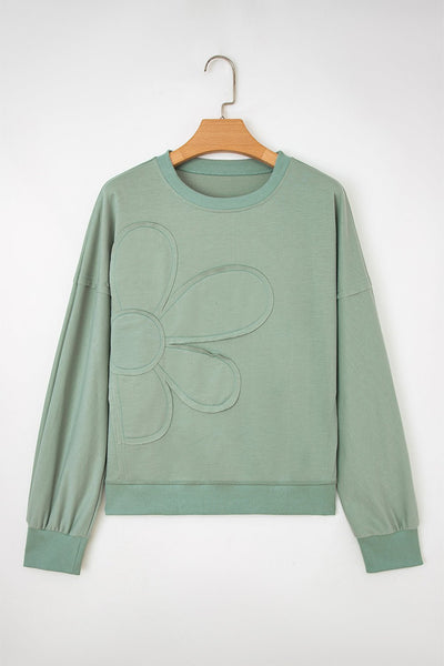 Women's Floral Patch Relaxed Sweatshirt in Smoke Green