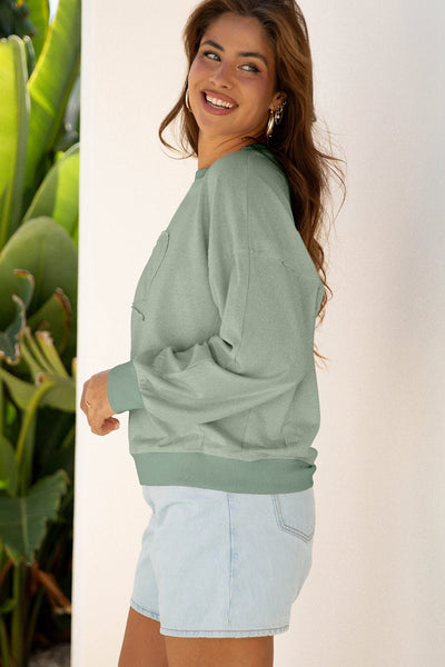 Women's Floral Patch Relaxed Sweatshirt in Smoke Green