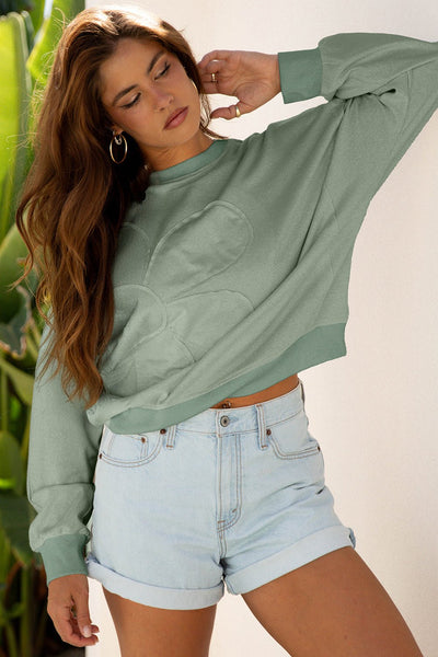 Women's Floral Patch Relaxed Sweatshirt in Smoke Green
