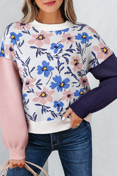 Women's Floral Patchwork Viscose-Blend Oversized Knit Sweater