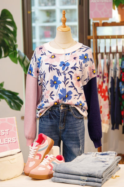 Women's Floral Patchwork Viscose-Blend Oversized Knit Sweater