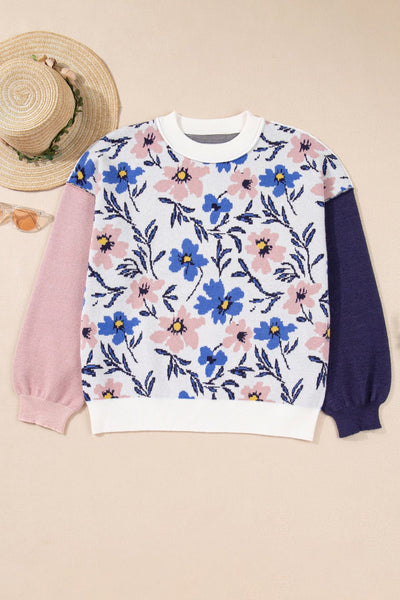 Women's Floral Patchwork Viscose-Blend Oversized Knit Sweater