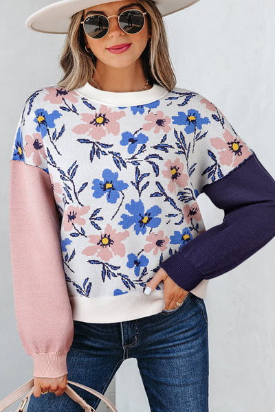 Women's Floral Patchwork Viscose-Blend Oversized Knit Sweater