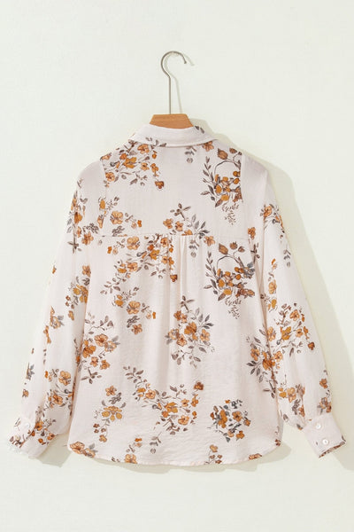 Women's Floral Viscose Blend Button-Down Blouse in Apricot