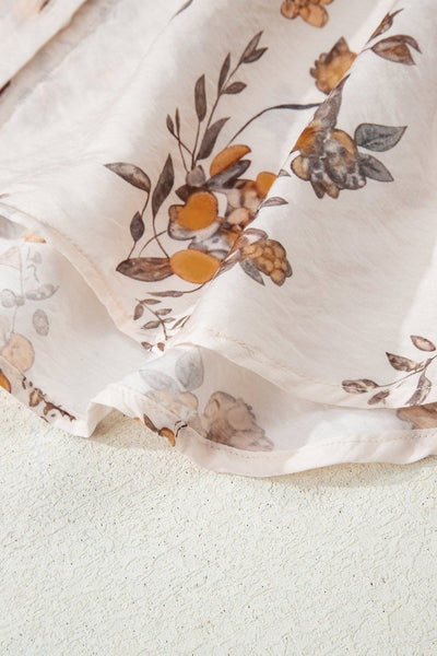 Women's Floral Viscose Blend Button-Down Blouse in Apricot
