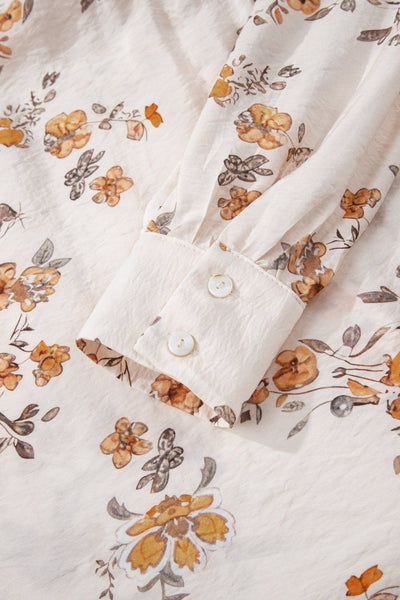 Women's Floral Viscose Blend Button-Down Blouse in Apricot