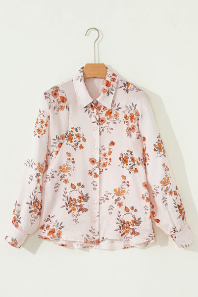 Women's Floral Viscose Blend Button-Down Blouse in Apricot