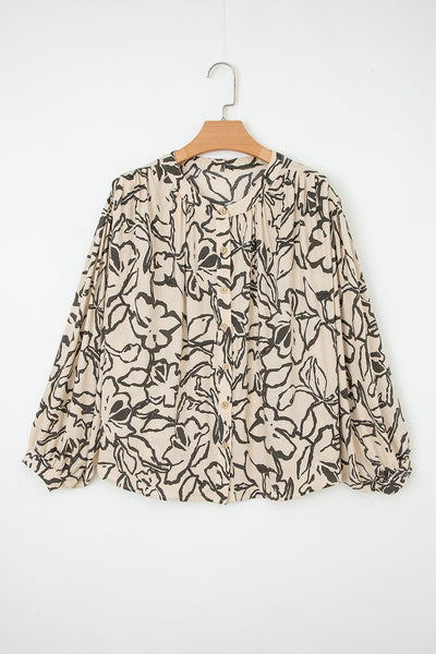 Women's Floral Viscose V-Neck Blouse with Batwing Sleeves