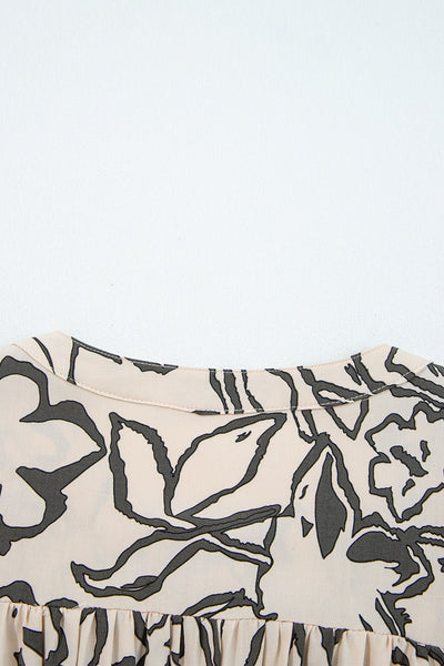 Women's Floral Viscose V-Neck Blouse with Batwing Sleeves