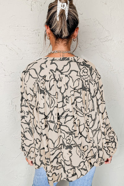 Women's Floral Viscose V-Neck Blouse with Batwing Sleeves