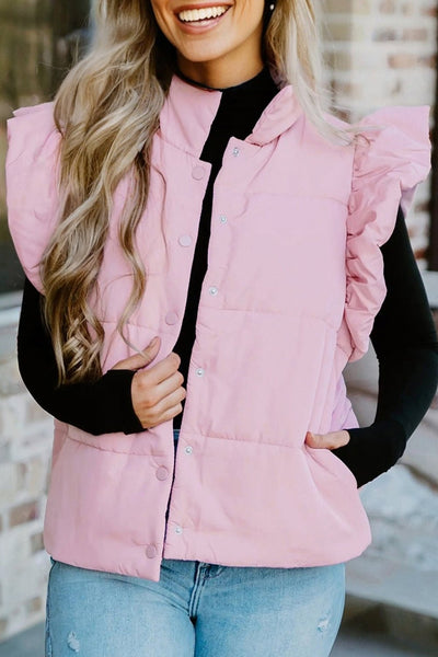 Women's Flutter Sleeve Lightweight Pink Puffer Vest