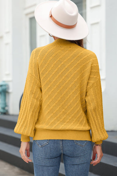 Women's Ginger High Neck Cable Texture Knit Sweater with Drop Shoulders