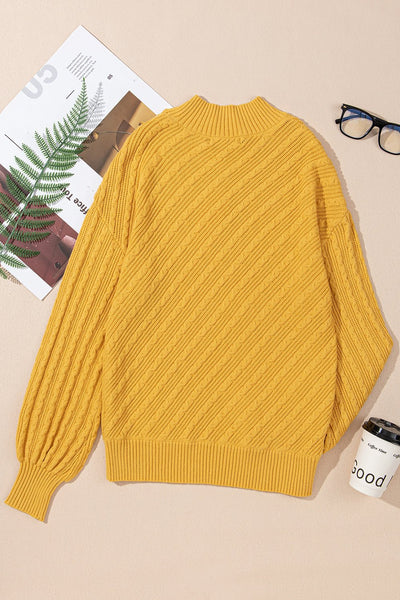 Women's Ginger High Neck Cable Texture Knit Sweater with Drop Shoulders
