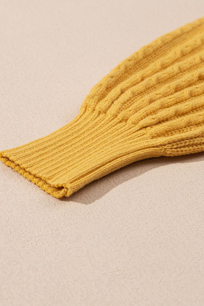 Women's Ginger High Neck Cable Texture Knit Sweater with Drop Shoulders