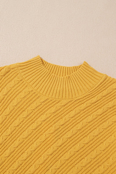 Women's Ginger High Neck Cable Texture Knit Sweater with Drop Shoulders