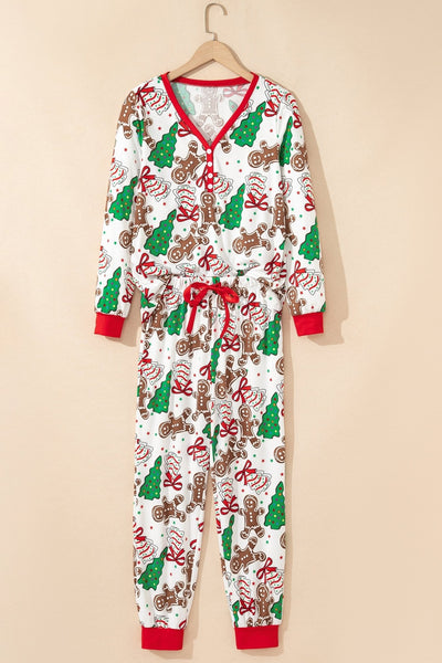 Women's Gingerbread and Tree Print Christmas Lounge Set with Red Trim with practical styling and dependable silhouette control.