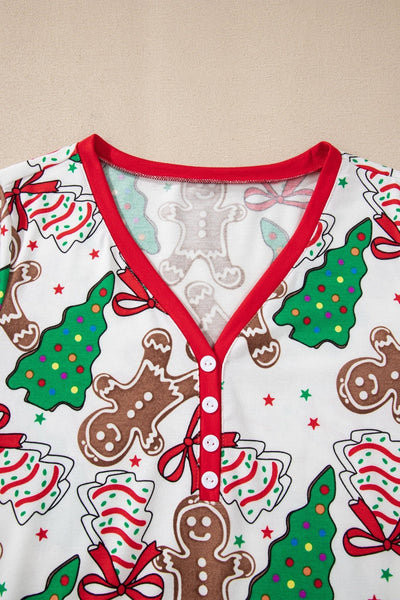 Women's Gingerbread and Tree Print Christmas Lounge Set with Red Trim with practical styling and dependable silhouette control.
