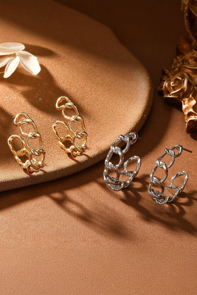 Women's Gold Chain Link Hoop Earrings with High-Shine Polished Finish