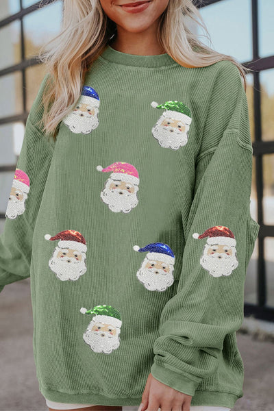 Women's Grass Green Santa Claus Graphic Corded Sweatshirt
