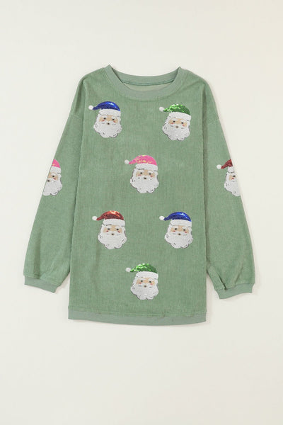 Women's Grass Green Santa Claus Graphic Corded Sweatshirt