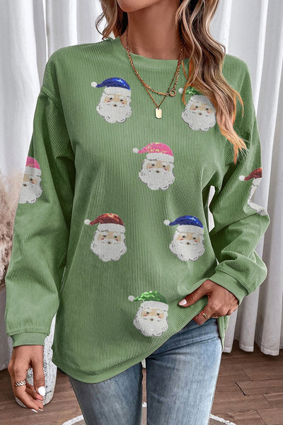 Women's Grass Green Santa Claus Graphic Corded Sweatshirt