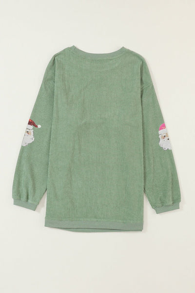 Women's Grass Green Santa Claus Graphic Corded Sweatshirt