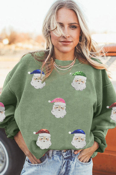 Women's Grass Green Santa Claus Graphic Corded Sweatshirt