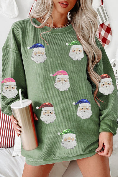 Women's Grass Green Santa Claus Graphic Corded Sweatshirt
