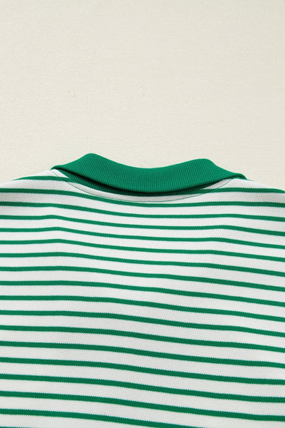 Women's Green Striped Quarter-Zip Polo Midi Dress with Pockets