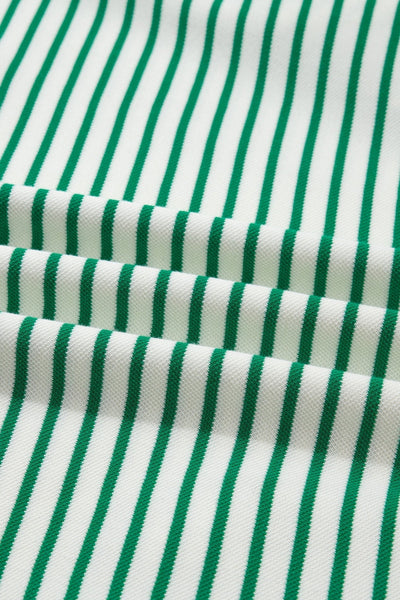 Women's Green Striped Quarter-Zip Polo Midi Dress with Pockets